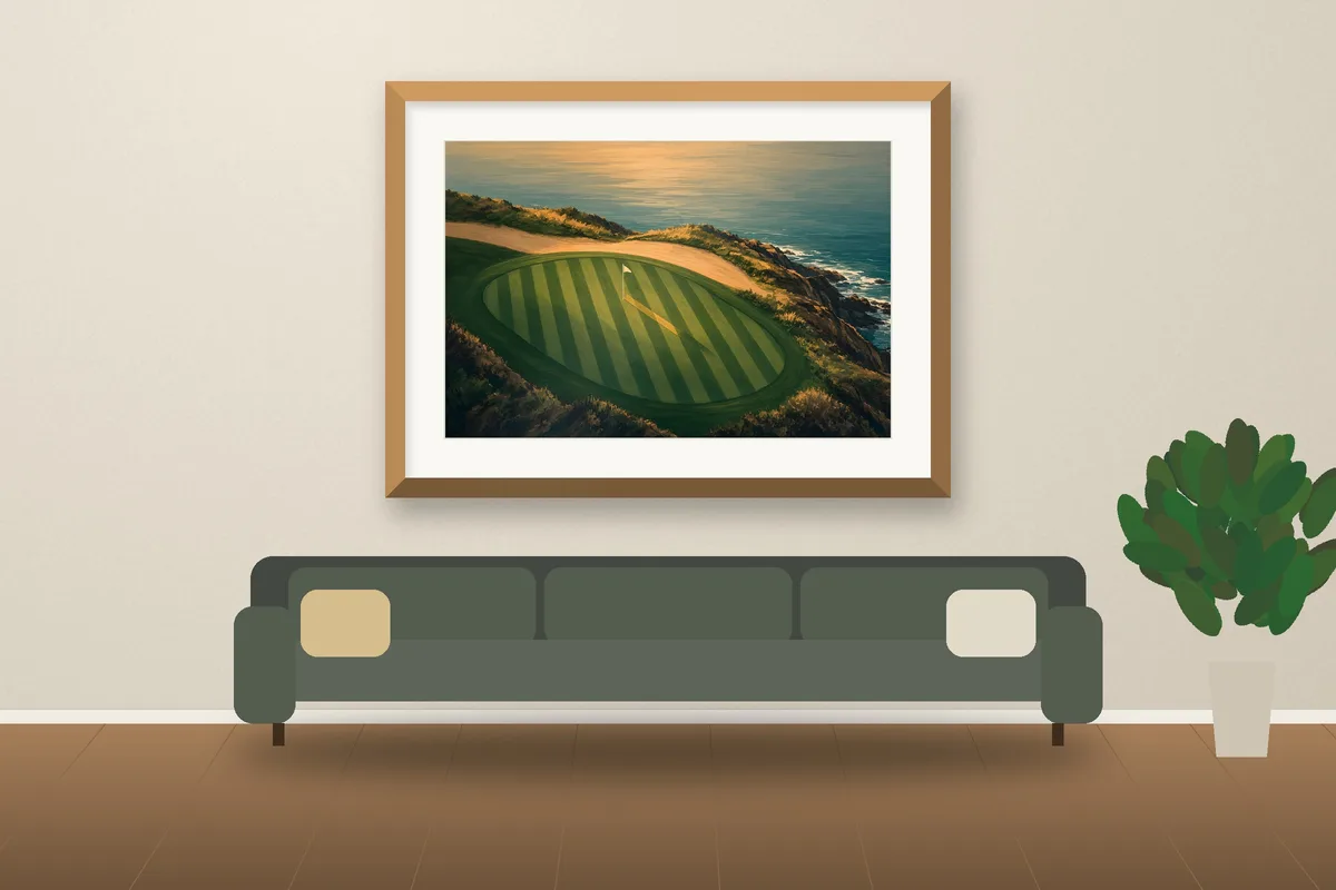 Cliffside Green framed on a wall, printable golf wall art