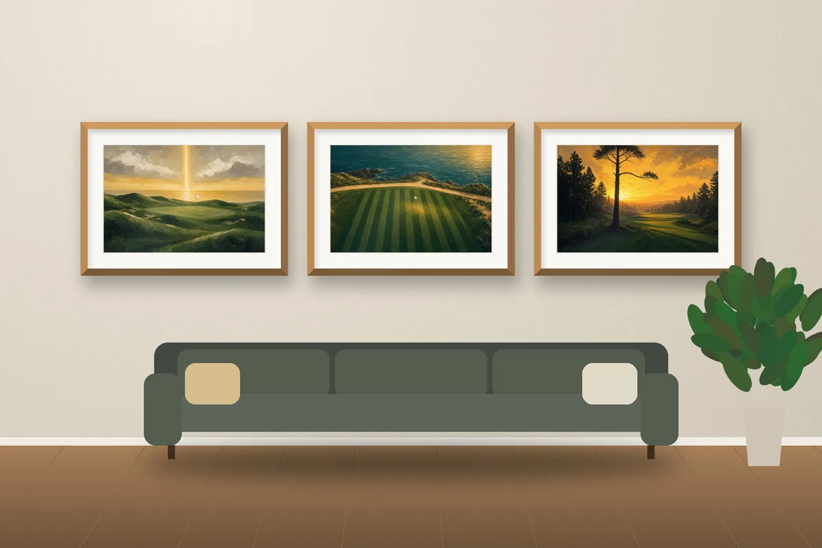 Last Light: Three Holes framed on a wall, printable golf wall art